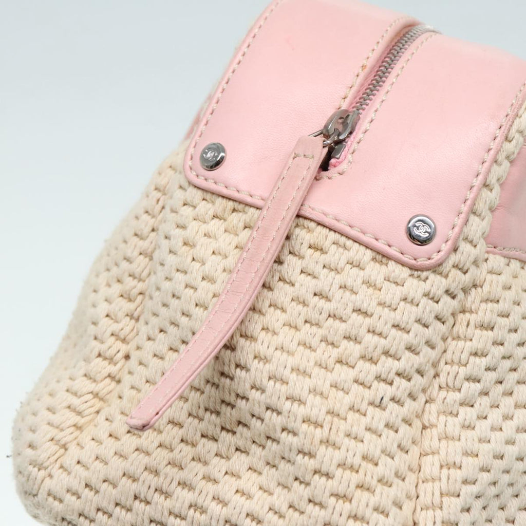 CHANEL Hand Bag Cotton Silver Beige CC ep5901