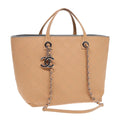 CHANEL Matelasse Chain Tote Bag Leather Beige Silver CC ep5902