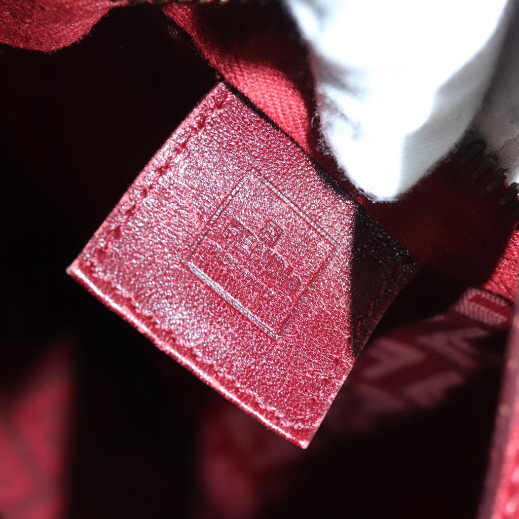 FENDI Zucchino Canvas Hand Bag Red Silver ep5978