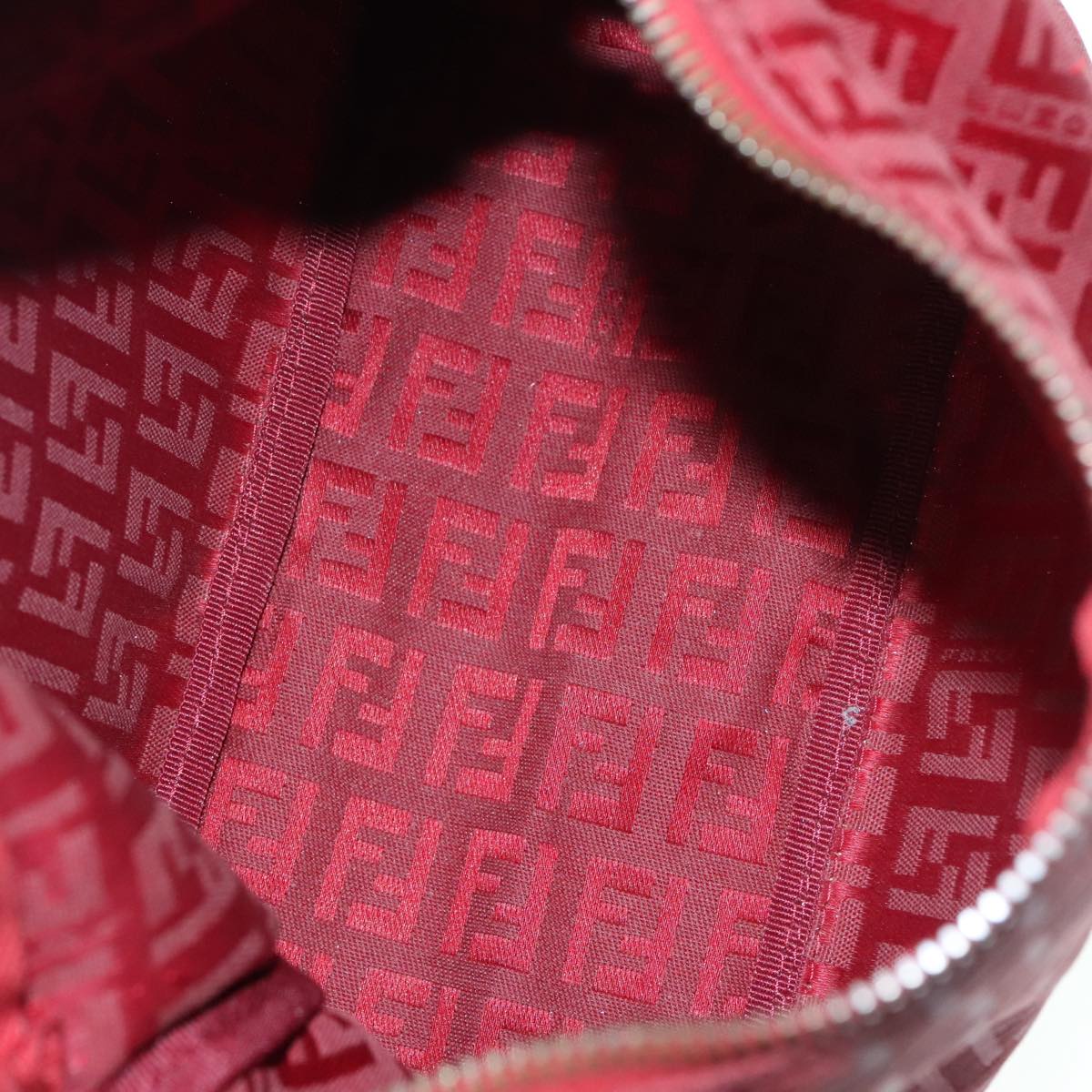 FENDI Zucchino Canvas Hand Bag Red Silver ep5978