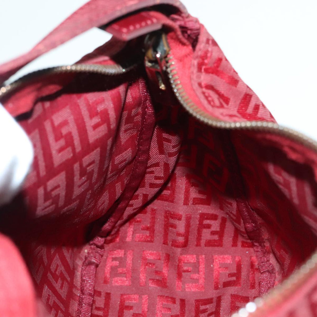 FENDI Zucchino Canvas Hand Bag Red Silver ep5978