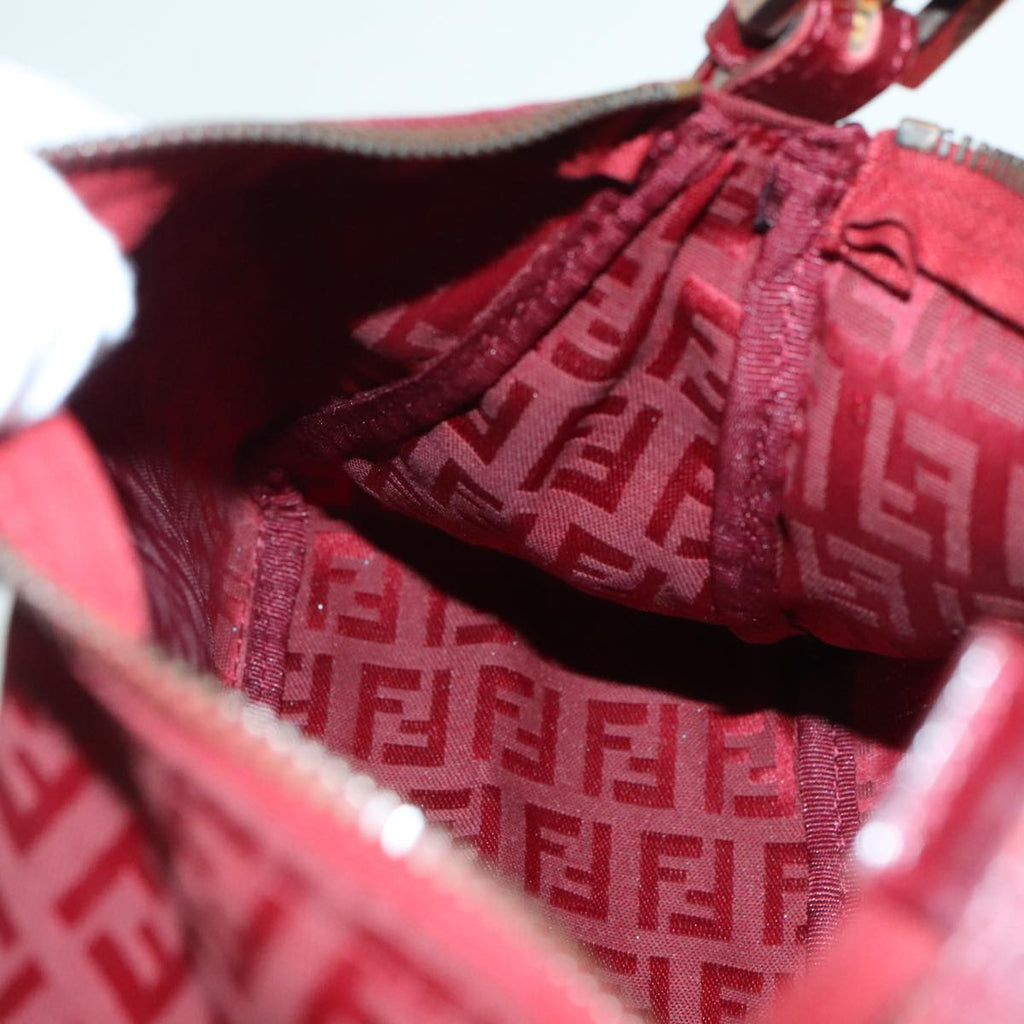 FENDI Zucchino Canvas Hand Bag Red Silver ep5978