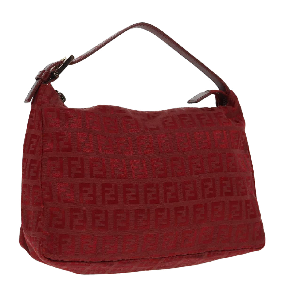 FENDI Zucchino Canvas Hand Bag Red Silver ep5978