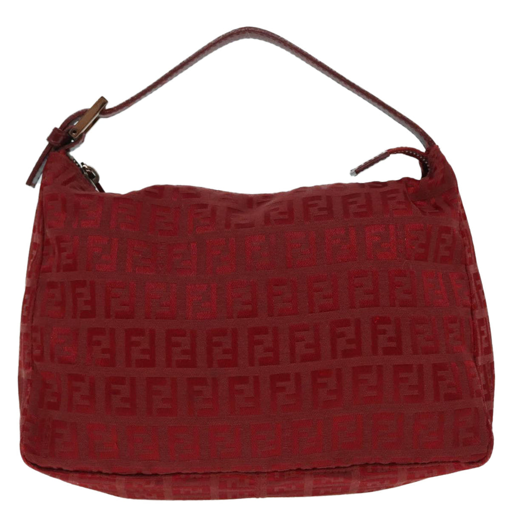FENDI Zucchino Canvas Hand Bag Red Silver ep5978