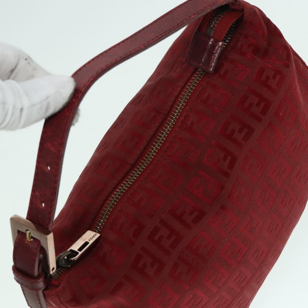FENDI Zucchino Canvas Hand Bag Red Silver ep5978
