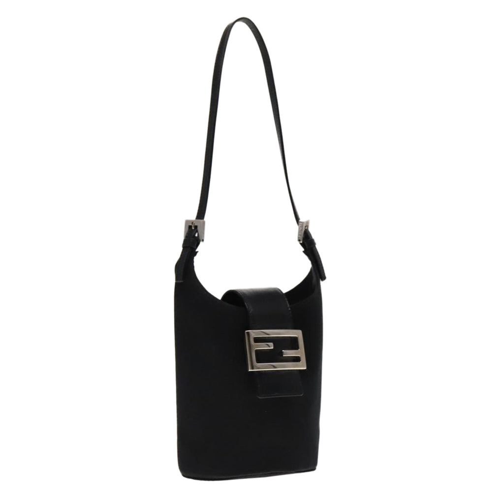 FENDI Mamma Baguette Shoulder Bag Nylon Leather Black Silver ep6018