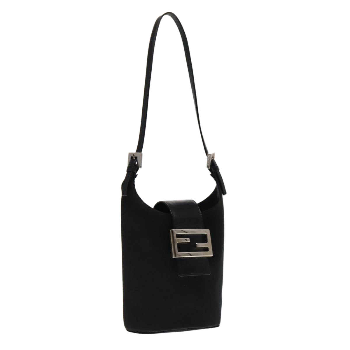 FENDI Mamma Baguette Shoulder Bag Nylon Leather Black Silver ep6018