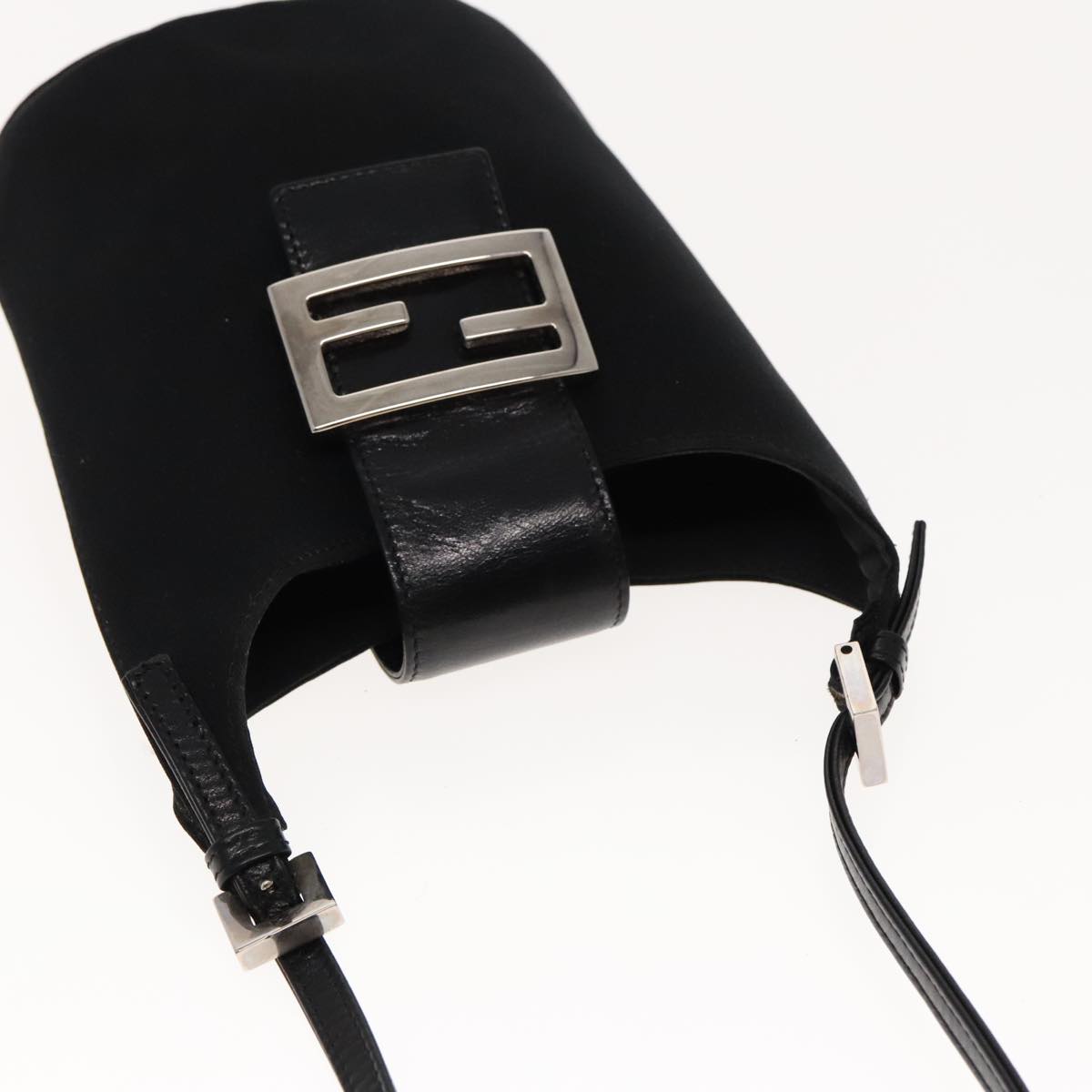 FENDI Mamma Baguette Shoulder Bag Nylon Leather Black Silver ep6018
