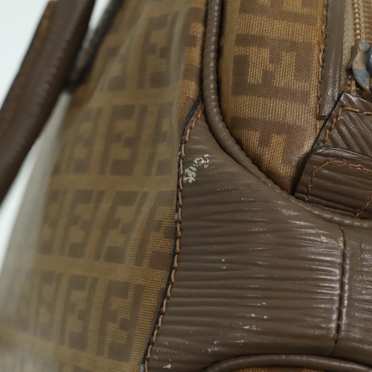 FENDI Zucchino Canvas Hand Bag Brown Gold ep6039