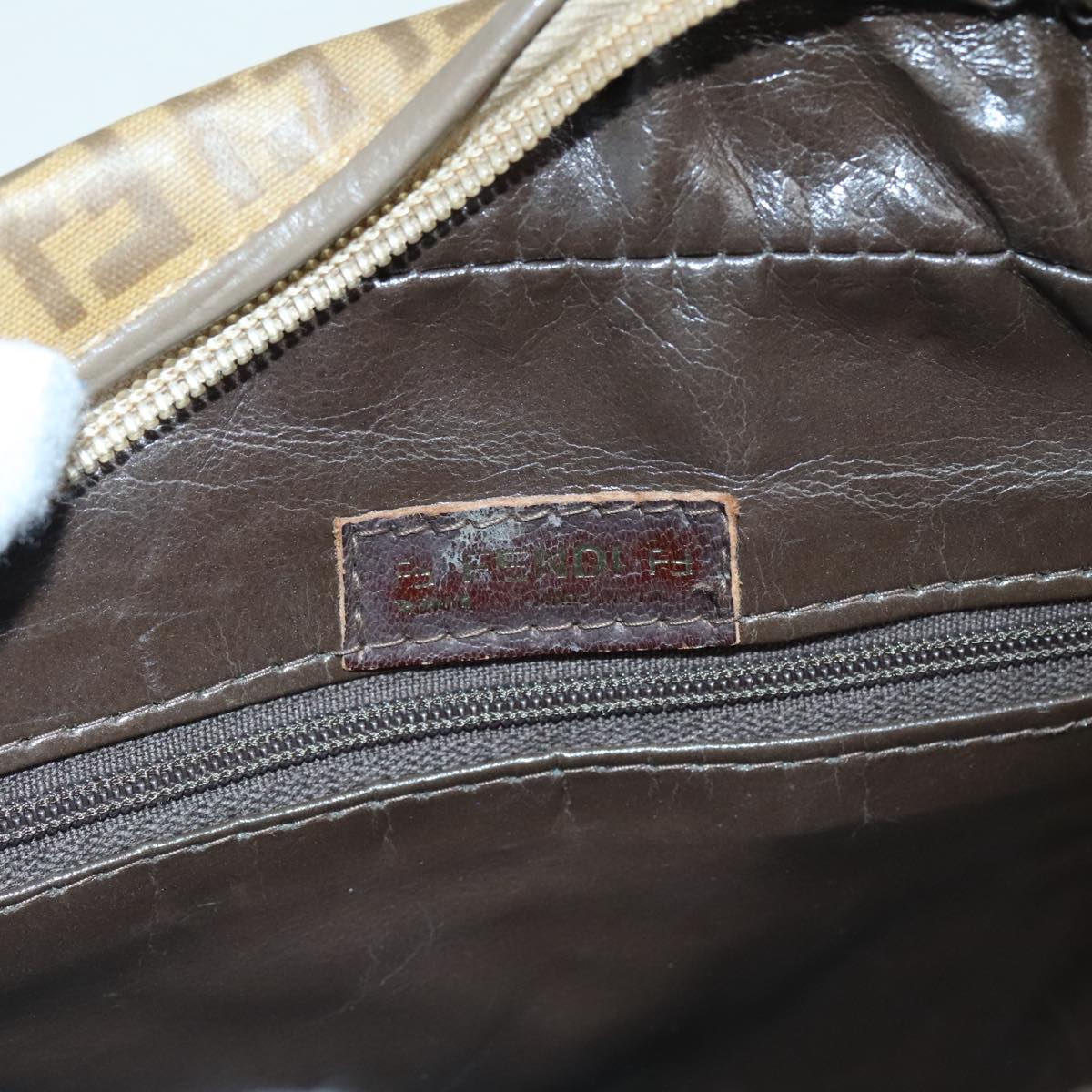 FENDI Zucchino Canvas Hand Bag Brown Gold ep6039