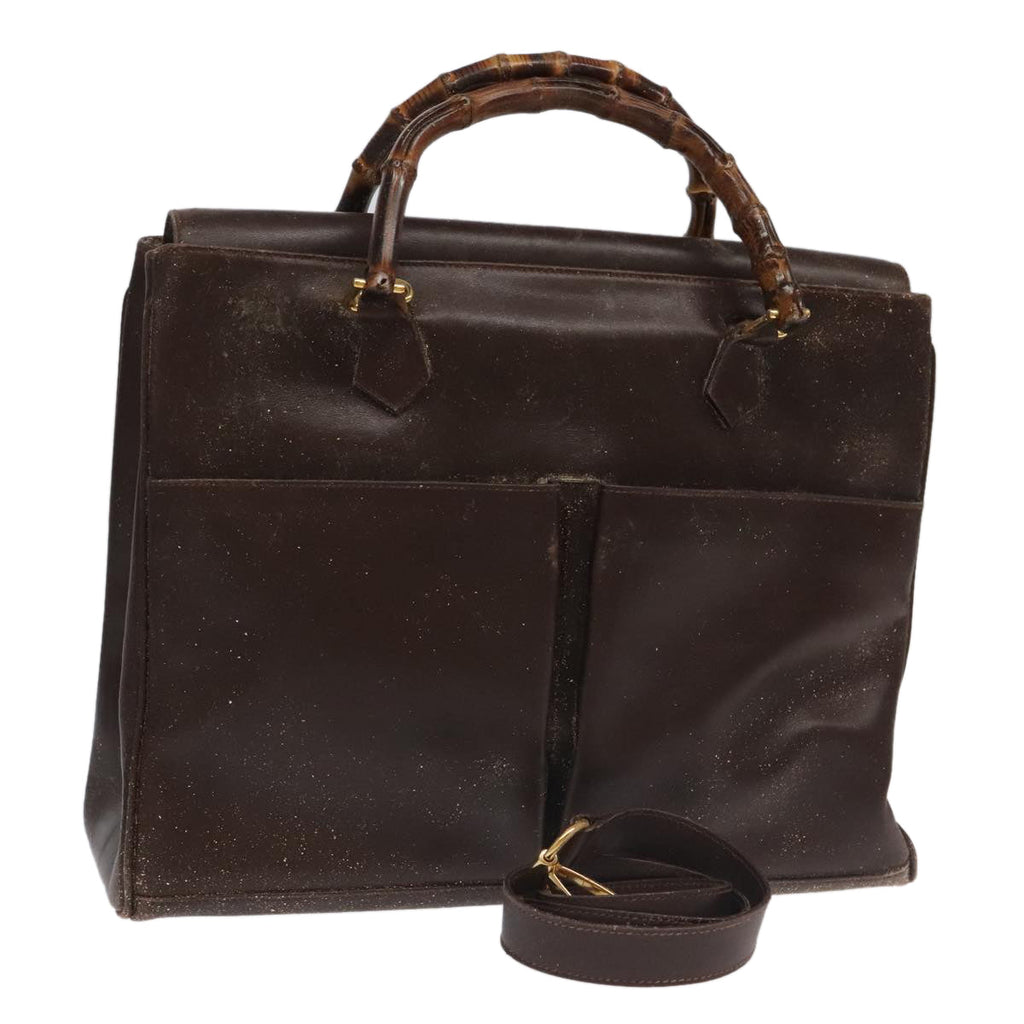 GUCCI Bamboo Hand Bag Leather 2way Brown Gold 002 123 0322 ep6061
