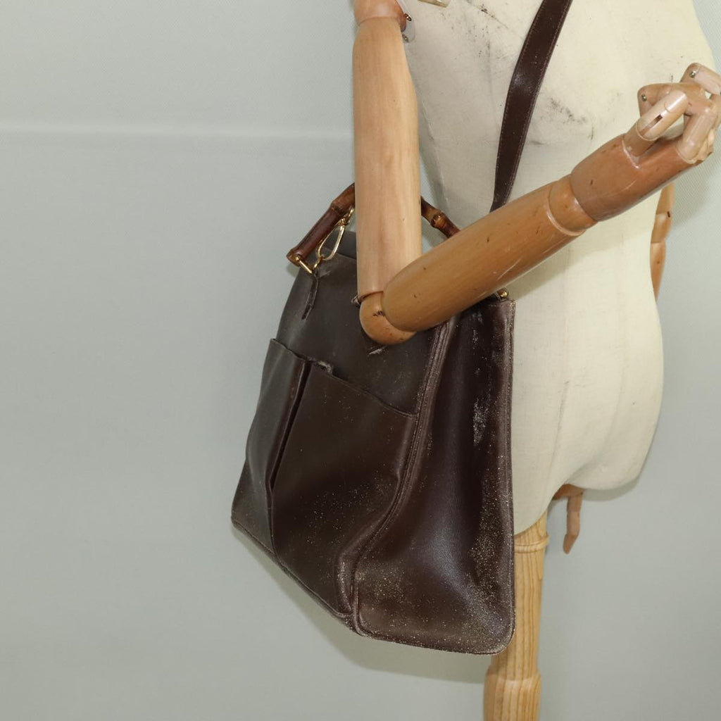 GUCCI Bamboo Hand Bag Leather 2way Brown Gold 002 123 0322 ep6061