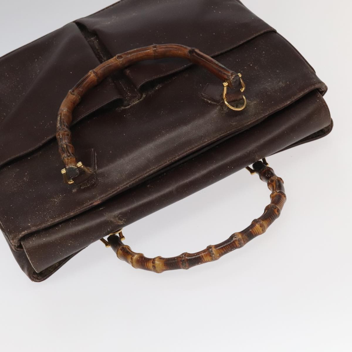 GUCCI Bamboo Hand Bag Leather 2way Brown Gold 002 123 0322 ep6061