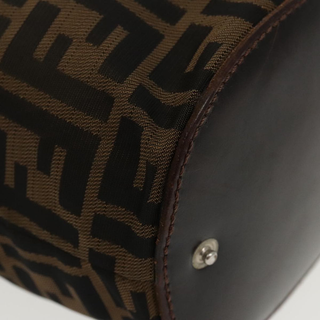 FENDI Zucca Canvas Hand Bag Brown Black Silver ep6144
