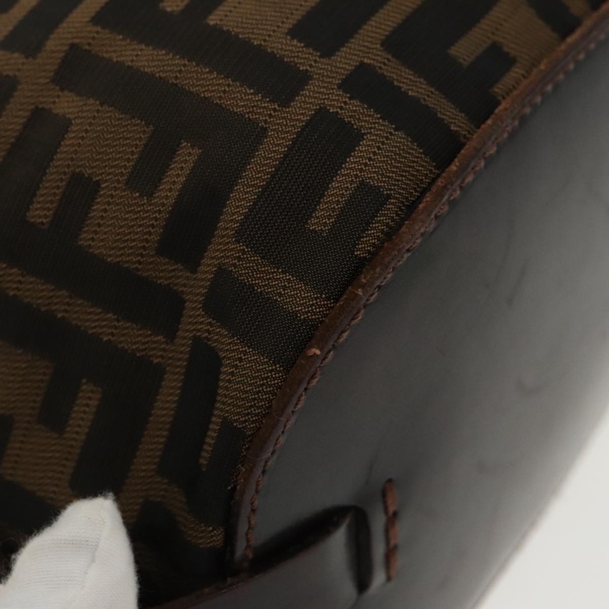 FENDI Zucca Canvas Hand Bag Brown Black Silver ep6144