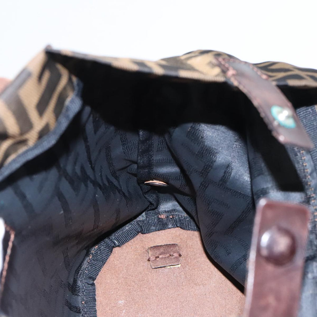 FENDI Zucca Canvas Hand Bag Brown Black Silver ep6144