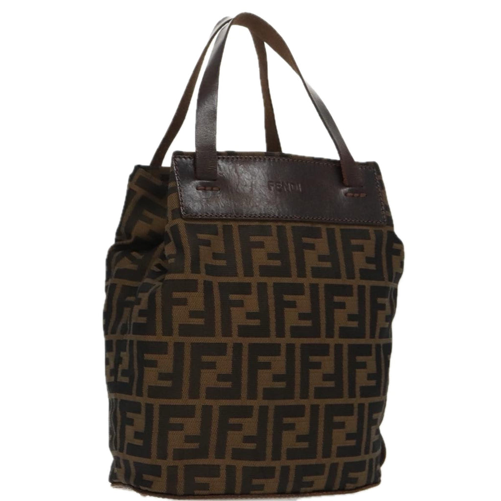 FENDI Zucca Canvas Hand Bag Brown Black Silver ep6144