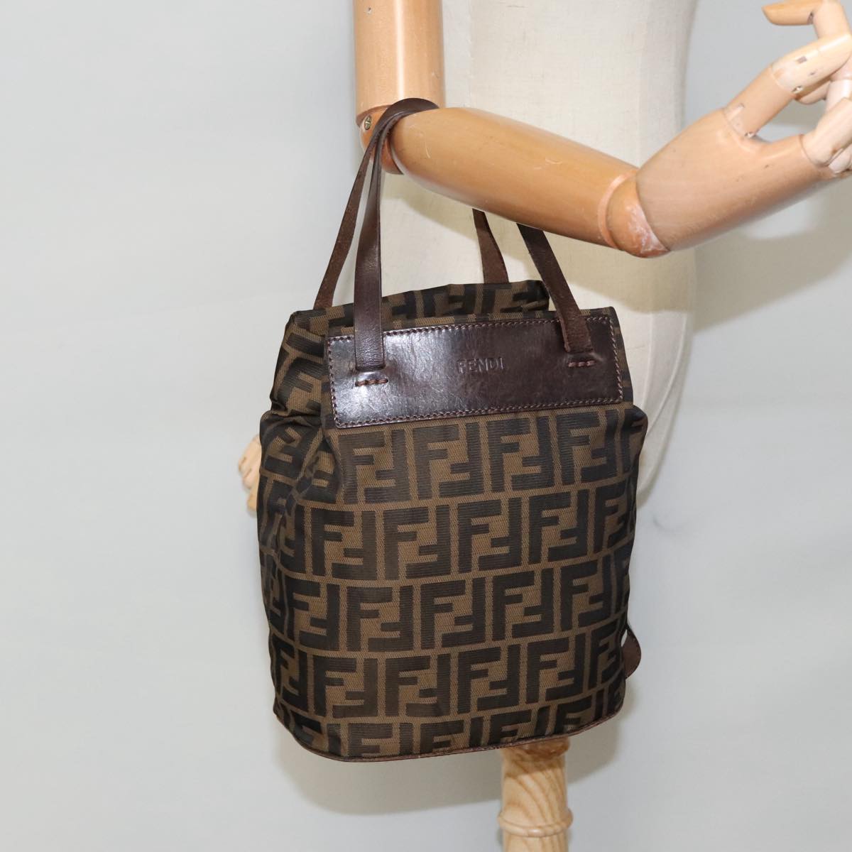 FENDI Zucca Canvas Hand Bag Brown Black Silver ep6144