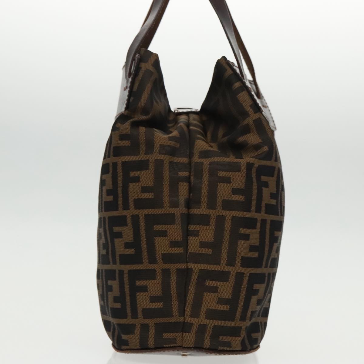 FENDI Zucca Canvas Hand Bag Brown Black Silver ep6144