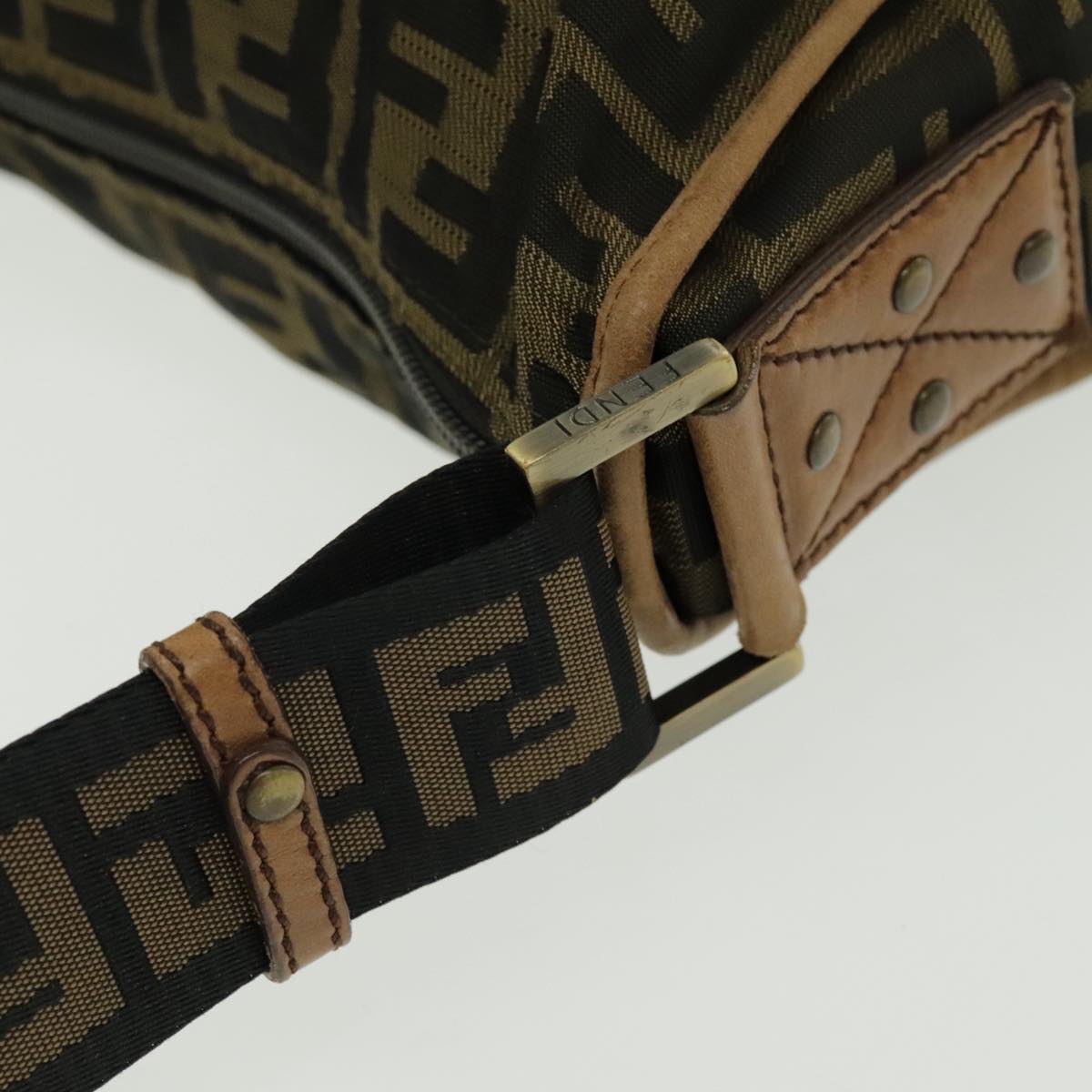 FENDI Zucca Canvas Shoulder Bag Black Brown ep6186