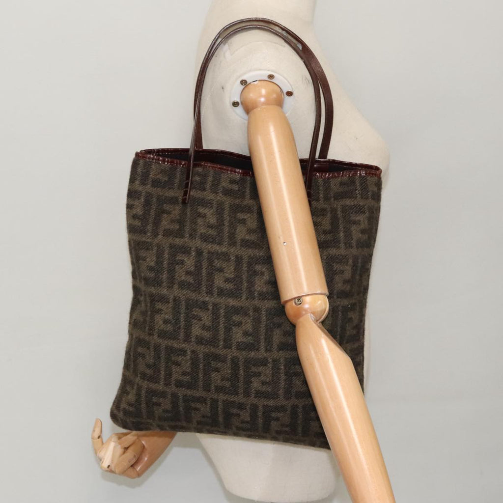 FENDI Zucca Canvas Tote Bag Wool Brown Black ep6200