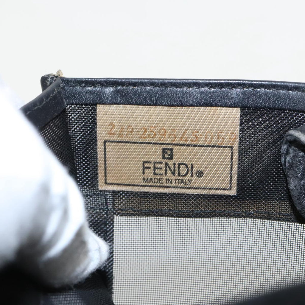 FENDI Mesh Tote Bag Leather Black ep6207
