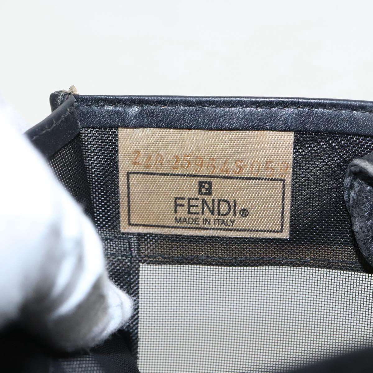 FENDI Mesh Tote Bag Leather Black ep6207