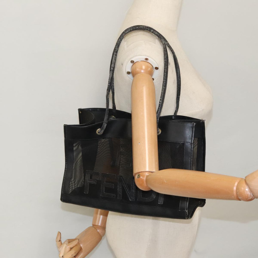 FENDI Mesh Tote Bag Leather Black ep6207