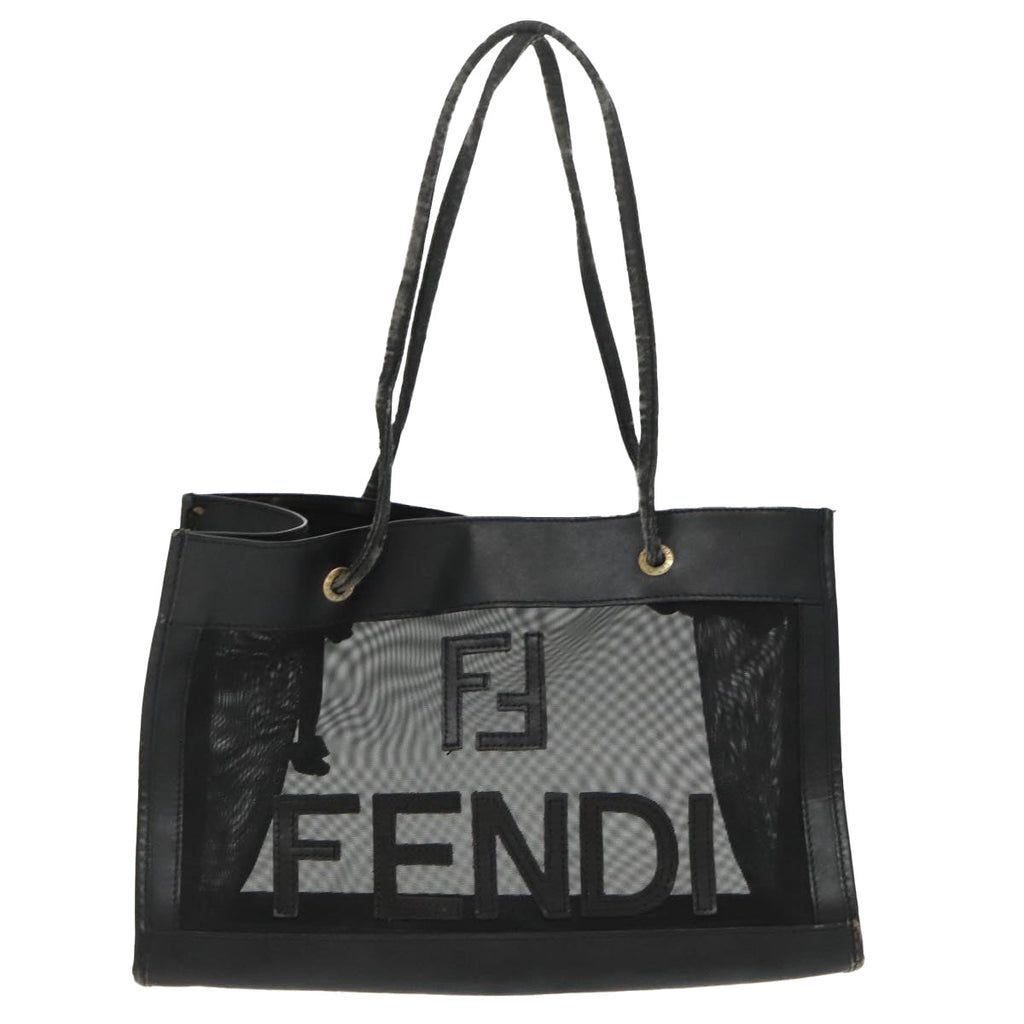 FENDI Mesh Tote Bag Leather Black ep6207