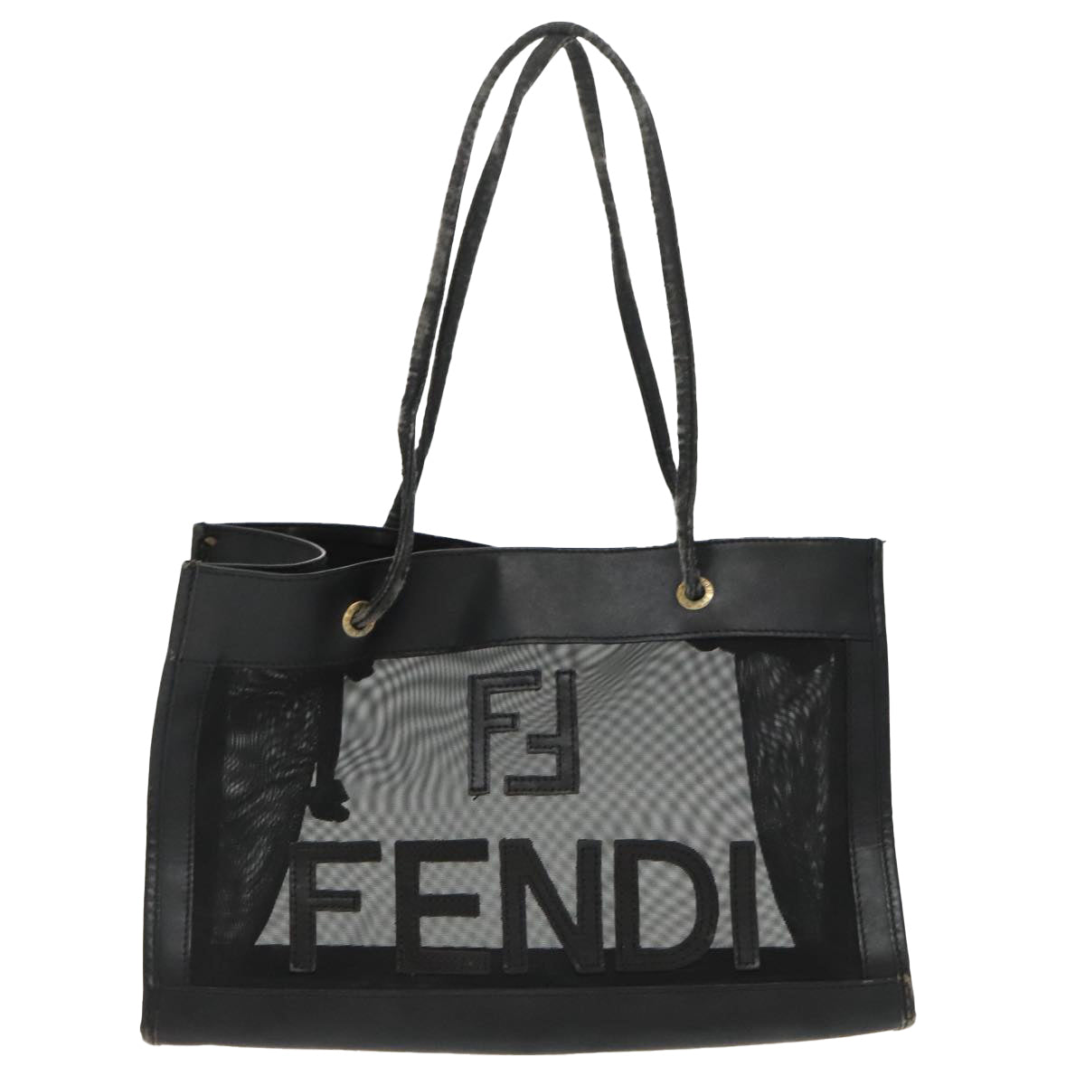 FENDI Mesh Tote Bag Leather Black ep6207