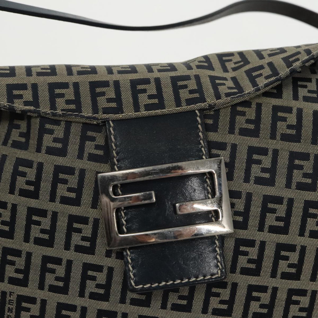 FENDI Zucchino Canvas Mamma Baguette Shoulder Bag Navy Silver ep6224