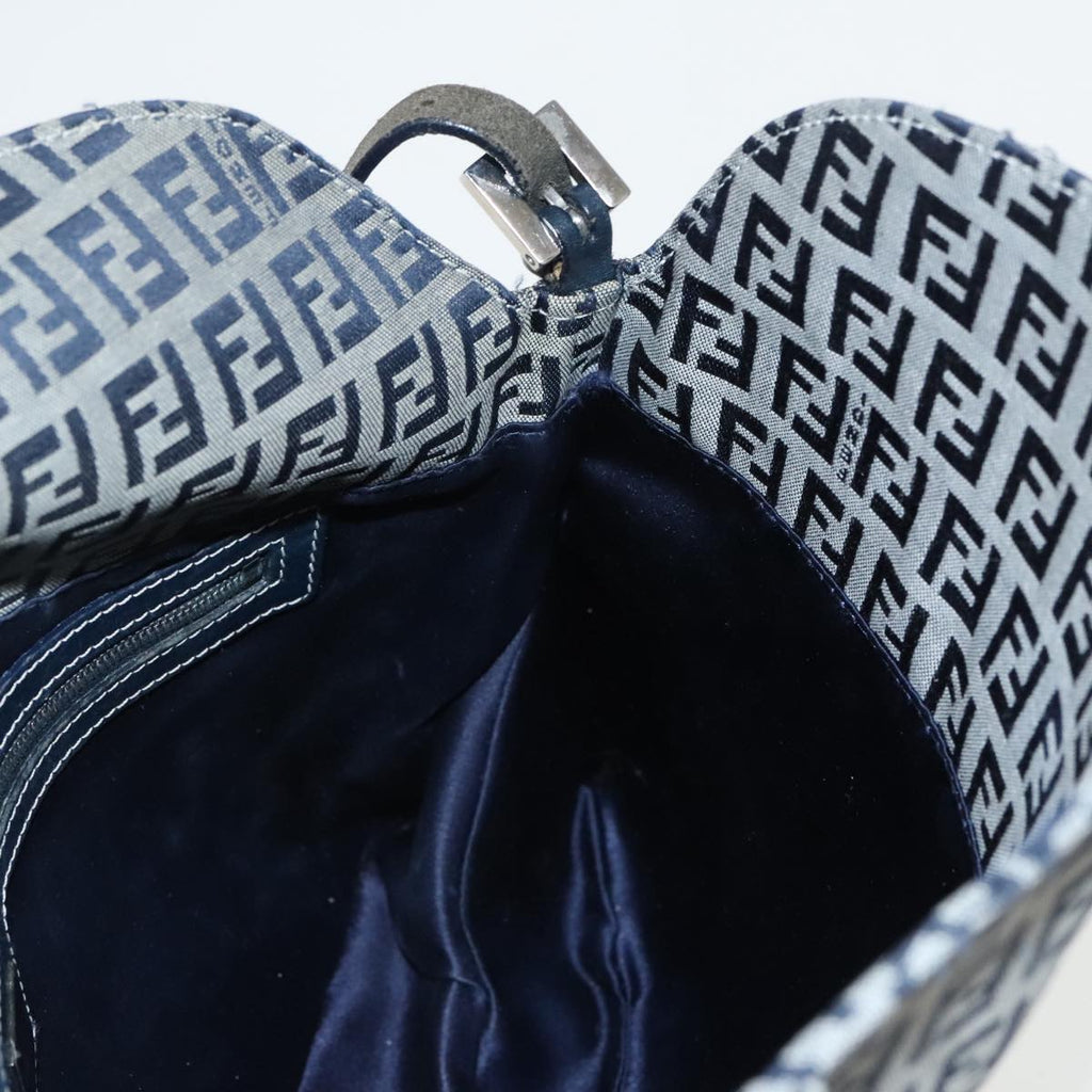 FENDI Zucchino Canvas Mamma Baguette Shoulder Bag Navy Silver ep6224