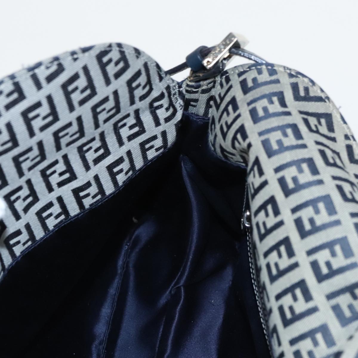 FENDI Zucchino Canvas Mamma Baguette Shoulder Bag Navy Silver ep6224