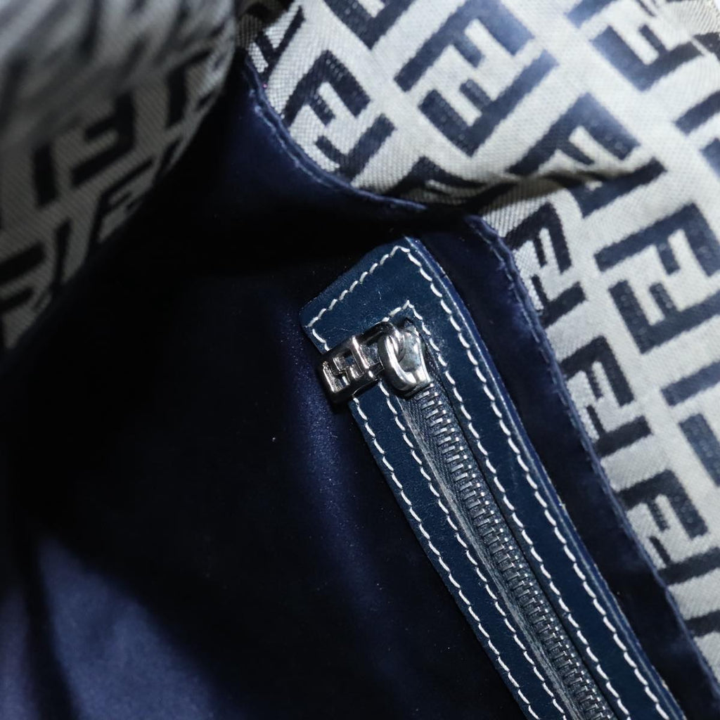 FENDI Zucchino Canvas Mamma Baguette Shoulder Bag Navy Silver ep6224