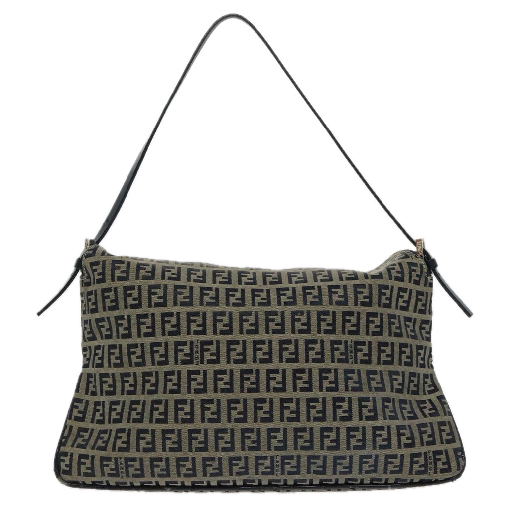 FENDI Zucchino Canvas Mamma Baguette Shoulder Bag Navy Silver ep6224
