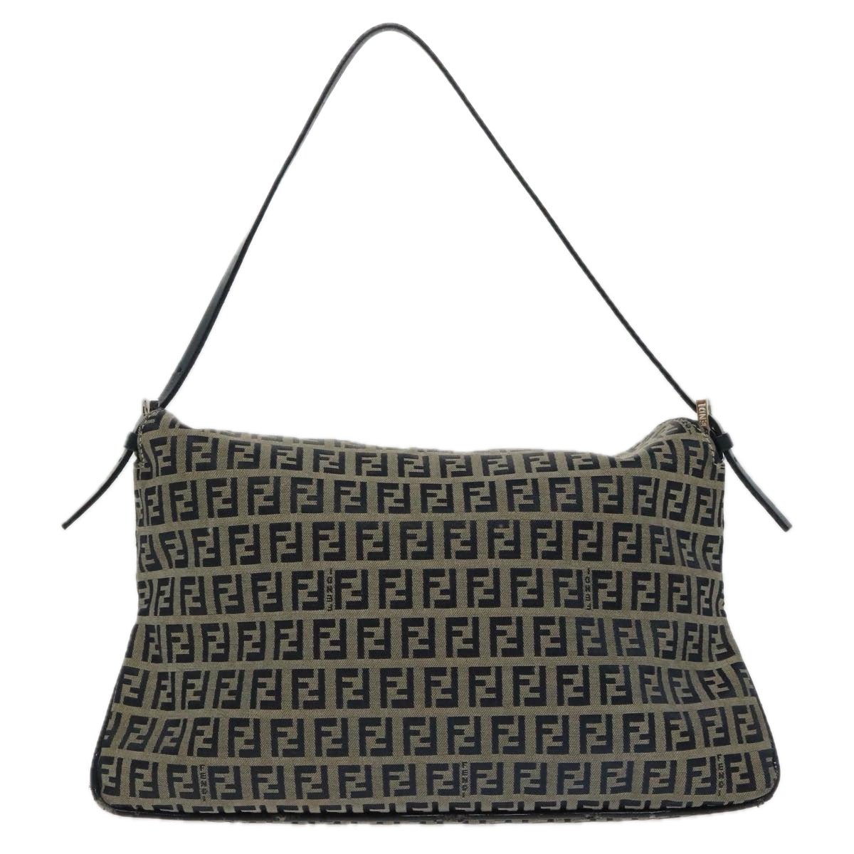 FENDI Zucchino Canvas Mamma Baguette Shoulder Bag Navy Silver ep6224