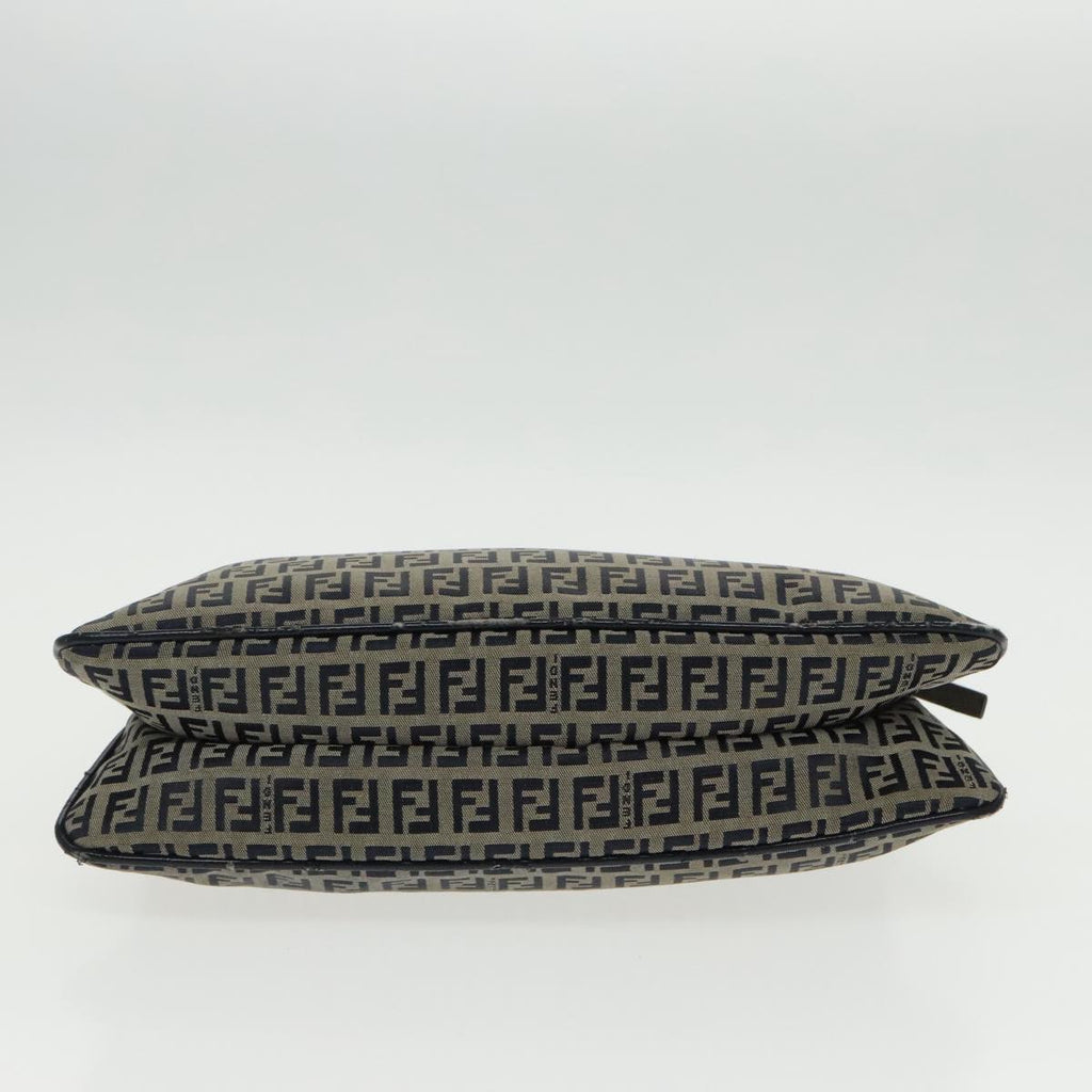 FENDI Zucchino Canvas Mamma Baguette Shoulder Bag Navy Silver ep6224