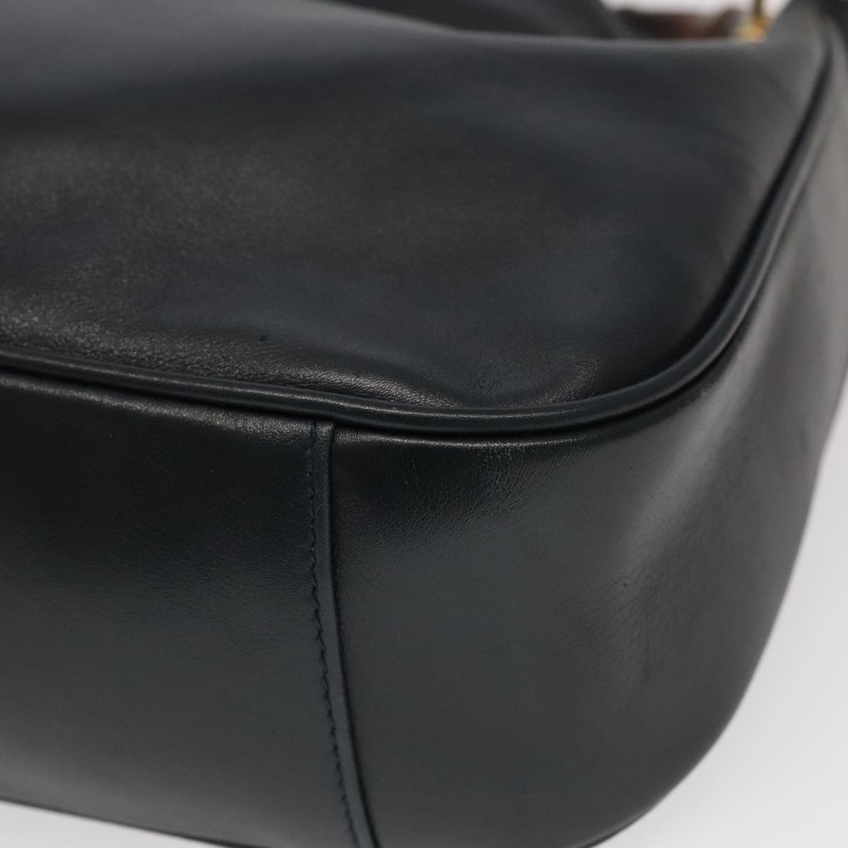 GUCCI Bamboo Hand Bag Leather 2way Black Gold 001 3754 1638 ep6234