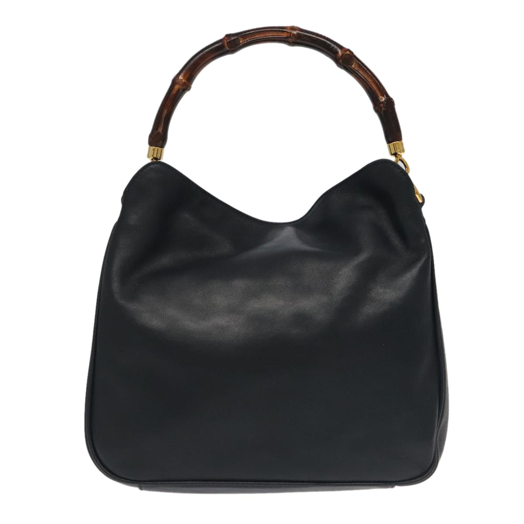 GUCCI Bamboo Hand Bag Leather 2way Black Gold 001 3754 1638 ep6234