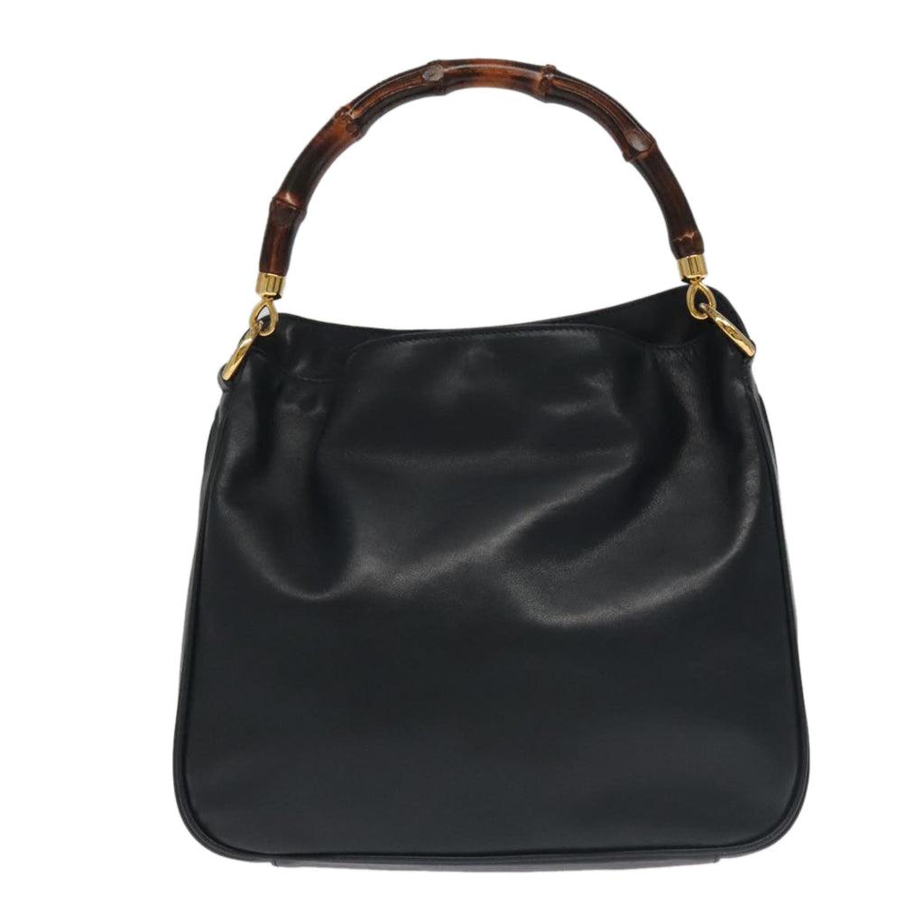 GUCCI Bamboo Hand Bag Leather 2way Black Gold 001 3754 1638 ep6234