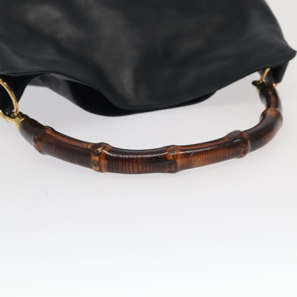 GUCCI Bamboo Hand Bag Leather 2way Black Gold 001 3754 1638 ep6234