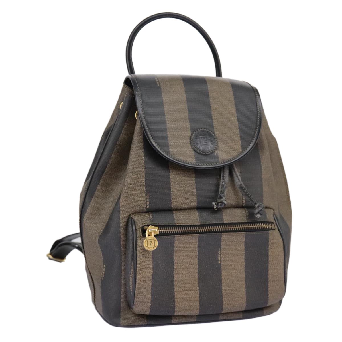 FENDI Pecan Canvas Backpack Brown Black gold ep6248