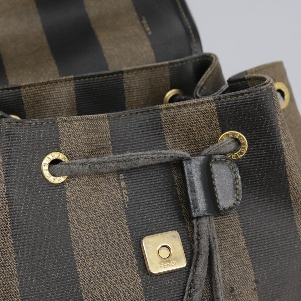 FENDI Pecan Canvas Backpack Brown Black gold ep6248