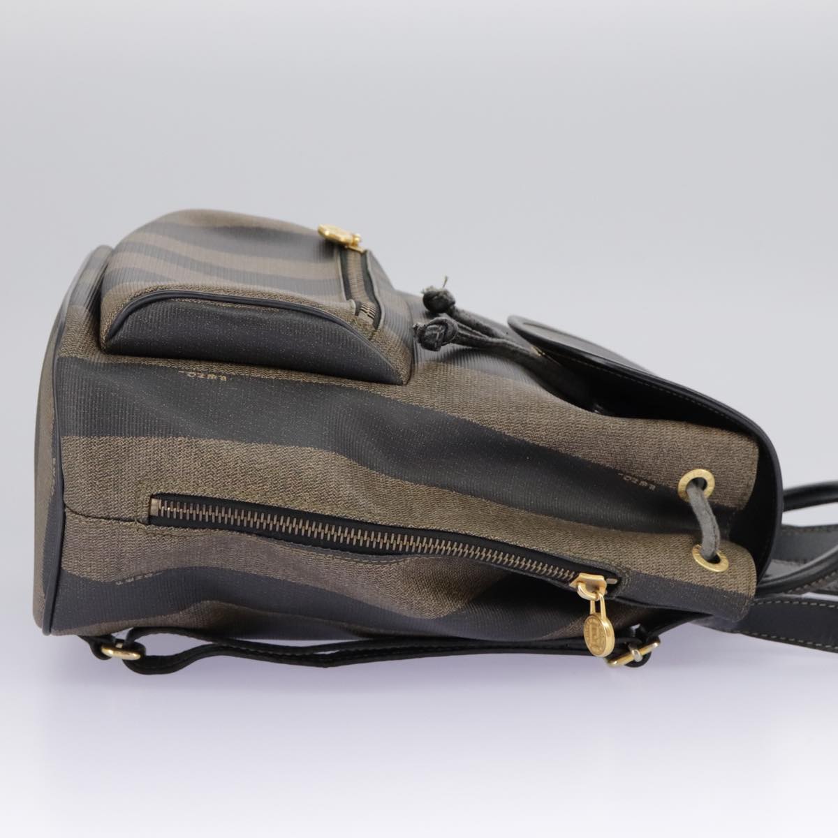 FENDI Pecan Canvas Backpack Brown Black gold ep6248