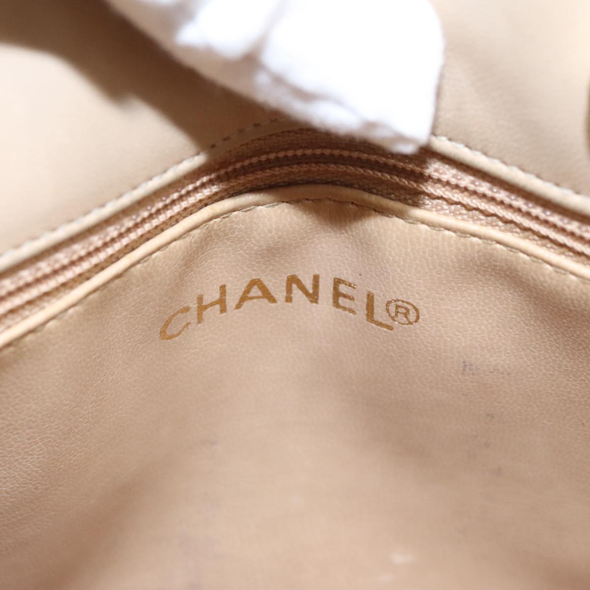 CHANEL Matelasse Chain Shoulder Bag Satin Beige Gold CC ep6261