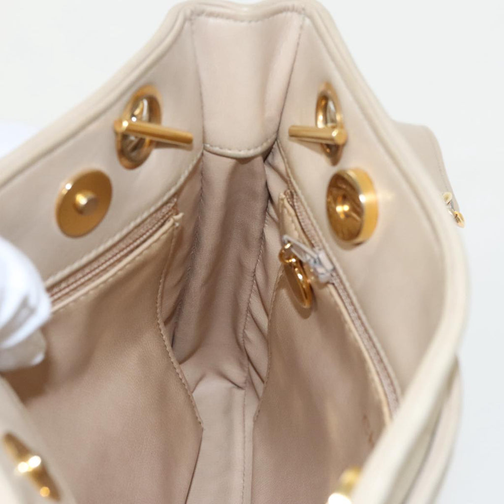 CHANEL Matelasse Chain Shoulder Bag Satin Beige Gold CC ep6261