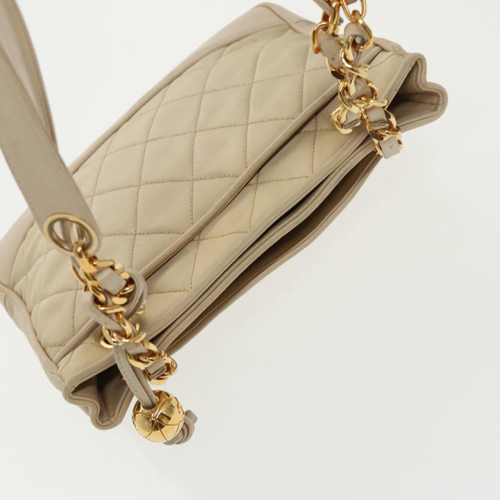 CHANEL Matelasse Chain Shoulder Bag Satin Beige Gold CC ep6261