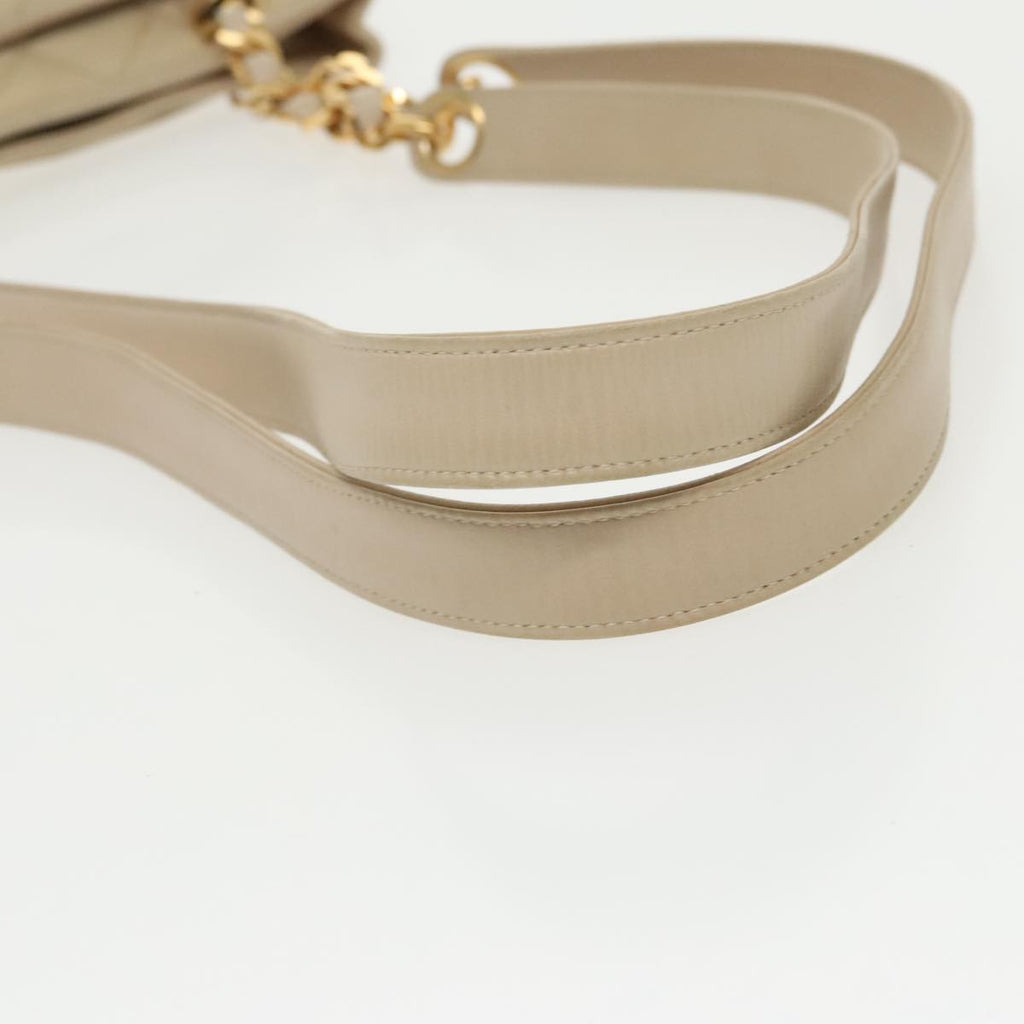CHANEL Matelasse Chain Shoulder Bag Satin Beige Gold CC ep6261