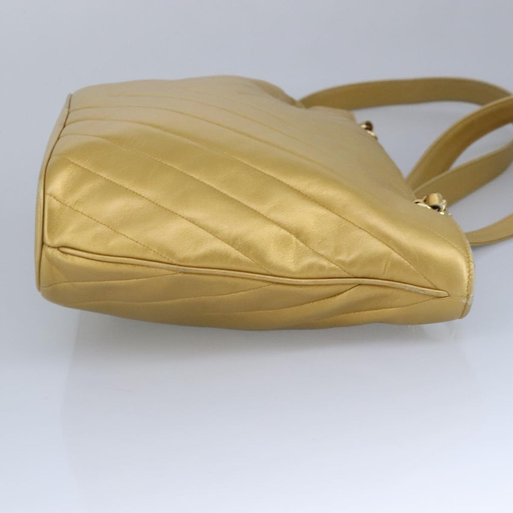 CHANEL V Stitch Chain Tote Bag Lamb Skin Gold Tone CC ep6263