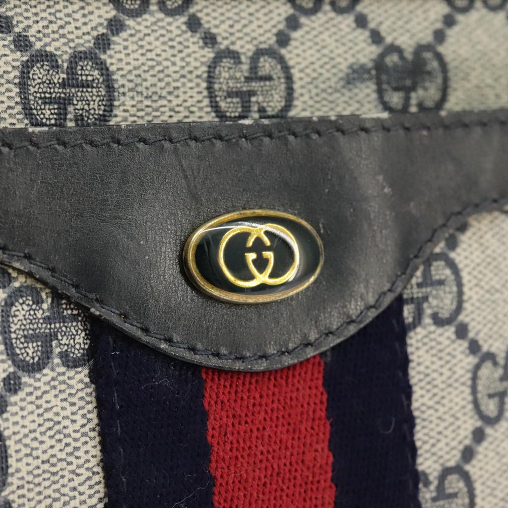 GUCCI GG Supreme Sherry Line Shoulder Bag PVC Navy Gold Red 010 378 ep6279